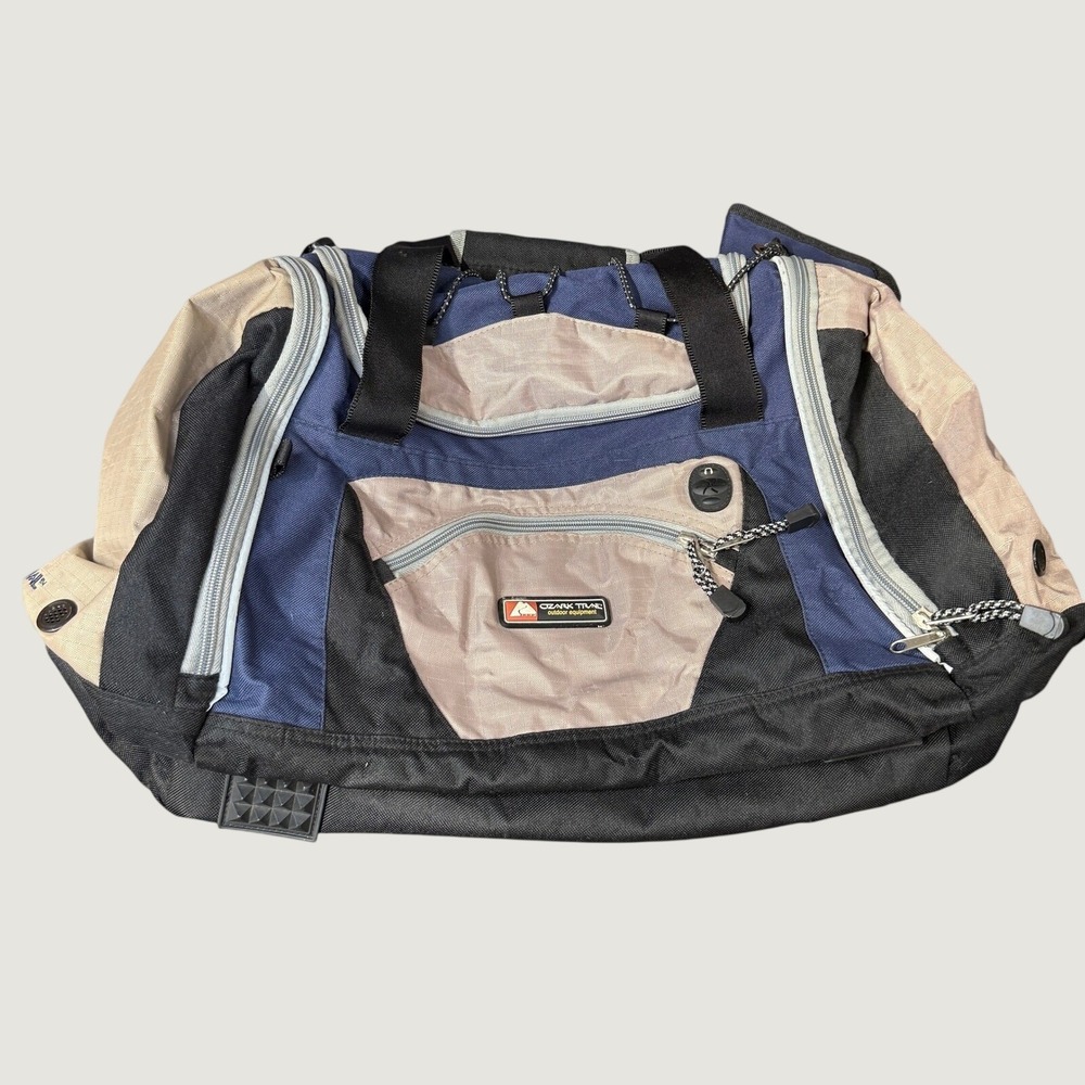 Ozark Trail Vintage Duffel Bag Blue Tan Travel Nylon Outdoor Multi-Pocket Bag